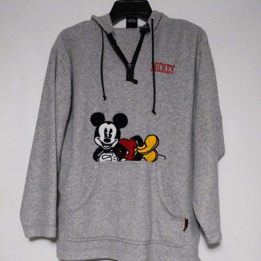 VTG Mickey Unlimited quarter zip hooded Sweatshirt 90s Walt Disney S